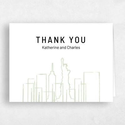 Mint, Green Wedding Thank You - Manhattan Skyline