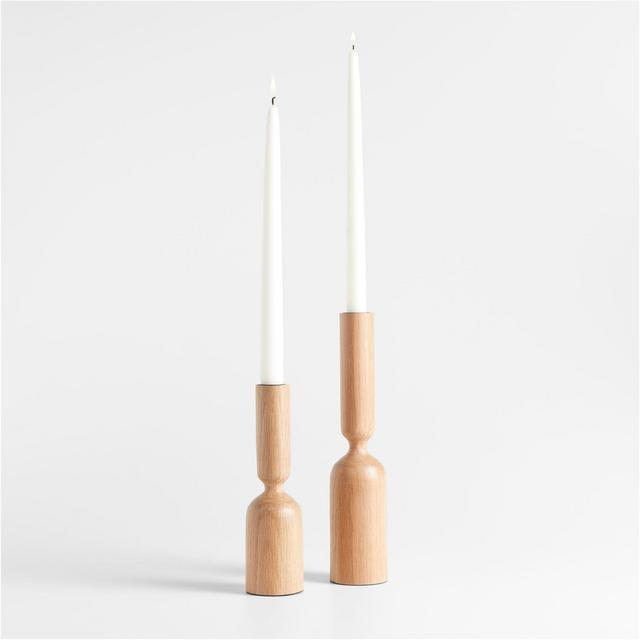 Asker Natural Wood Taper Candle Holders, Set of 2