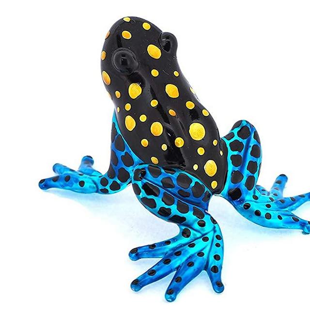 ZOOCRAFT Glass Frog Figurines Collectibles Poison Dart Hand Blown Painted Art Animals Miniature Garden Decor Statue Animal Blue