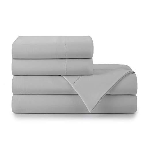 Peacock Alley Clara Luxury Sateen Sheet Sets - 100% Long Staple Cotton, 320 Thread-Count - Soft and Smooth Sateen Weave for All Seasons - Queen (Light Grey)