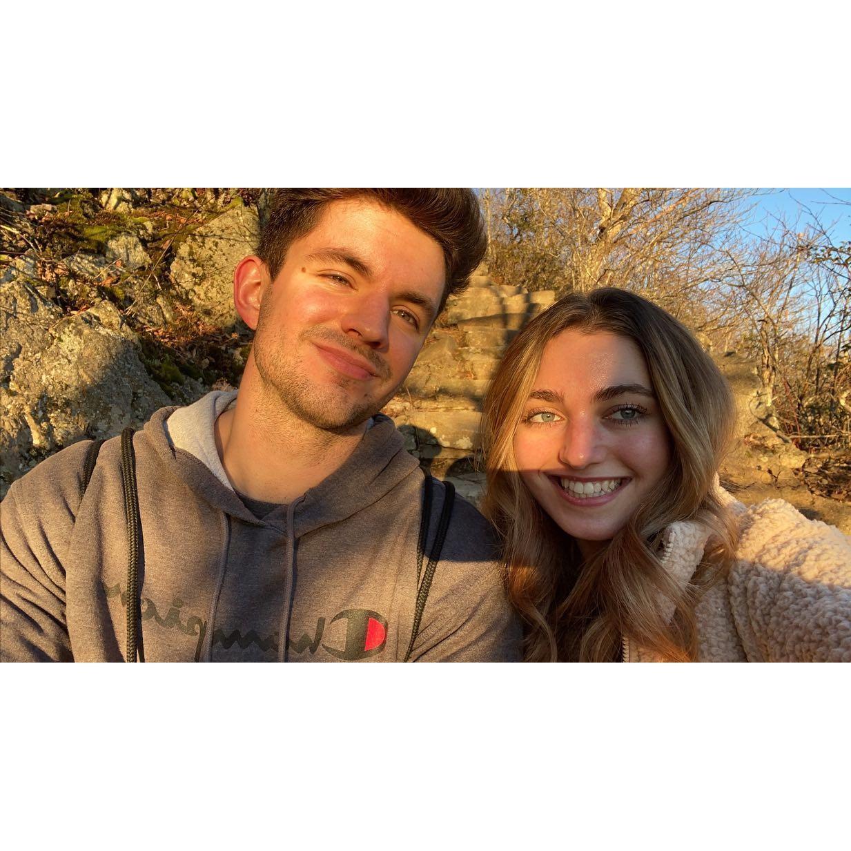 Aubrie and Nathan started to talk over Instagram over Thanksgiving break 2021. They first met at the freedom tower at Liberty. Nathan took Aubrie up to Sharp Top mountain to ask to be his girlfriend.