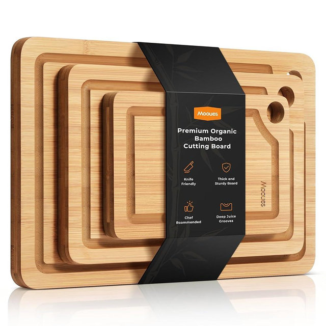 Bamboo Cutting Board for Kitchen, Knife-Friendly Wooden Cutting Boards Set 3-Piece with Juice Groove, Durable Chopping Boards for Meat, Vegetables, Fruits, Cheese(Natural)