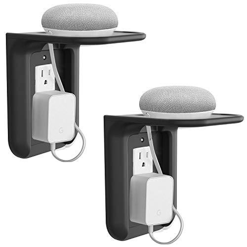 WALI Wall Outlet Shelf Standard Vertical Duplex Décor Outlet with Cable Channel Charging for Cell Phone, Dot 1st and 2nd 3rd Gen, Google Home, Speaker up to 10 lbs (OLS002-B), 2 Pack, Black