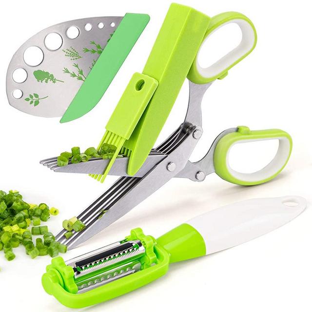 VIBIRIT Herb Scissors Leaf Herb Stripper, Stainless Steel 5 Blade Kitchen Scissors, for Mince Chicken, Poultry, Fish, Meat, Vegetables, Collard Greens, Parsley, Rosemary Herb | Dishwasher Safe