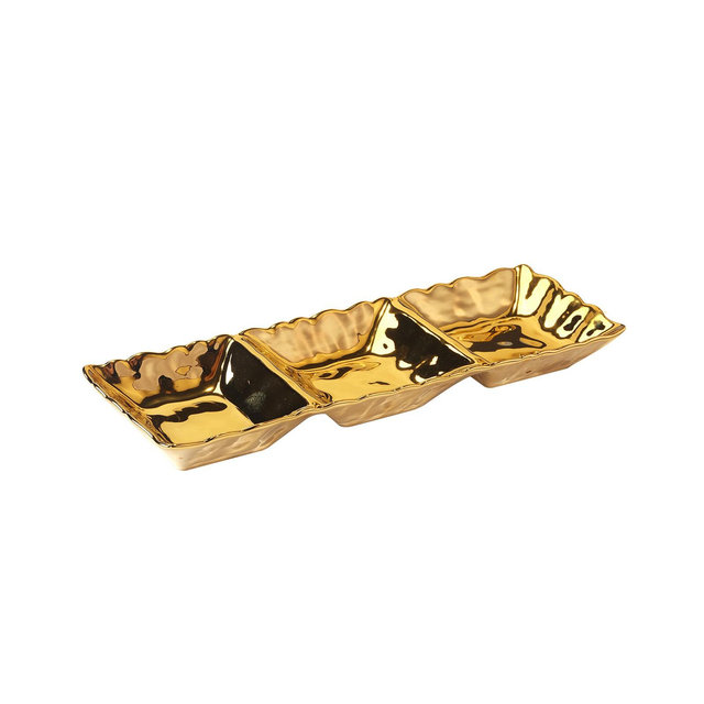 Certified International Gold-Silver Tone Coast 3 Section Tray, Service for 1