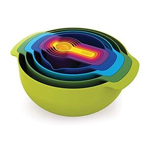 Joseph Joseph 40031 Nest 9 Nesting Bowls Set with Mixing Bowls Measuring Cups Sieve Colander, 9-Piece, Multicolored