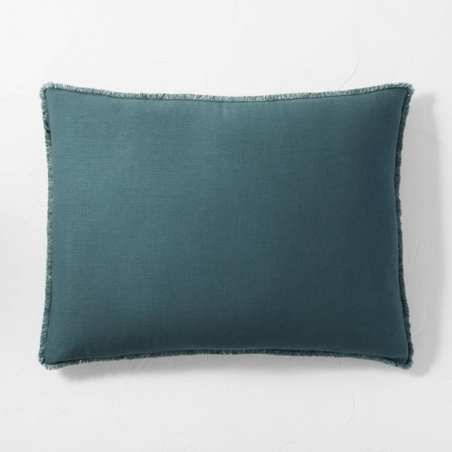 King Euro Heavyweight Linen Blend Throw Pillow Dark Teal Blue - Casaluna™