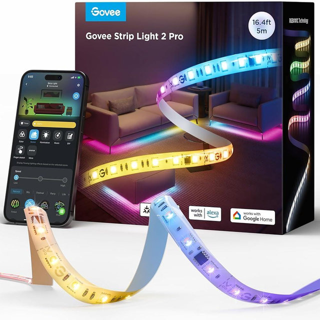 Govee RGBIC Strip Light 2 Pro with Matter, 16.4ft Smart LED Strip Lights Work with Alexa and Google Assistant, DIY Color Changing Light Strip, LED Lights for Bedroom, Cabinet, Party, Halloween Decor