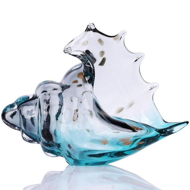 DOVDOV Hand Blown Glass Conch Statue, Gray Glass Art Figurine, Conch Shell Coastal Home Decor, Living Room TV Stand and Bookcase Decor, Bathroom Shelf top and Cabinet Decor.