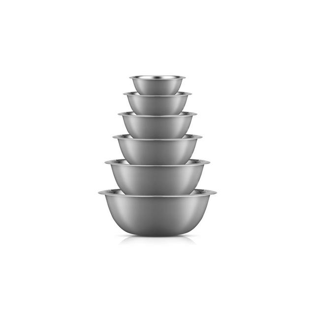 JoyJolt Stainless Steel Food Mixing Bowl Set of 6 Kitchen Mixing Bowls - Grey