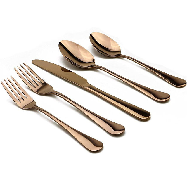 JANKNG 30-Piece 18/0 Stainless Steel Classical Flatware Set, Mirror Polishing Rose Gold, Service for 6