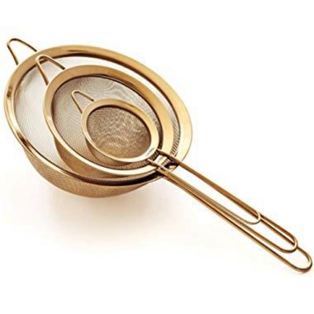 Premium Fine Mesh Strainers – 304 Stainless Steel – Titanium Eco-Friendly Coating and Dishwasher Safe – Gold Color Kitchen Strainers by Proto Future