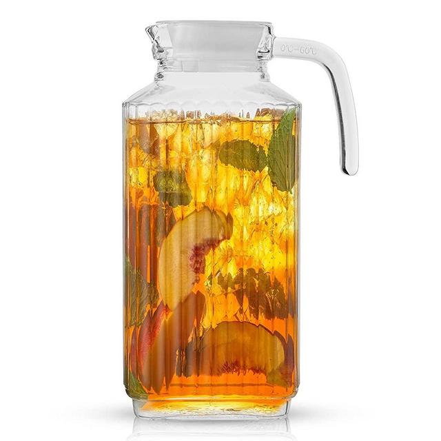 Elle Decor Color Glass Carafe With Wood Lid, Leak-proof Glass Pitcher For  Water, Juice, Mimosa Bar, Iced Tea,1 Liter, Dishwasher Safe : Target