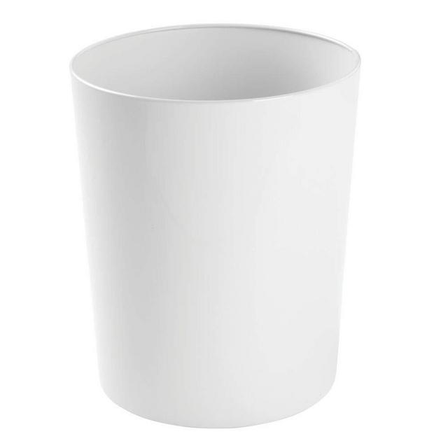 mDesign Round Metal Small Trash Can Wastebasket, Garbage Container Bin for Bathrooms, Powder Rooms, Kitchens, Home Offices - Durable Steel - White