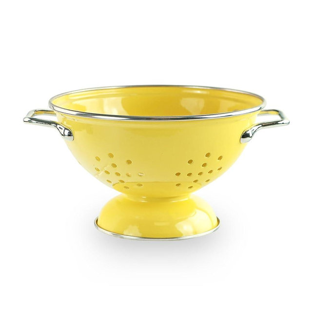 Reston Lloyd Calypso Basics Powder Coated Enameled Colander with Solid Base, Strainer Basket with Handles, for Pasta, Berries, Vegetables, Fruit, Lemon(1 qt, 32 oz)