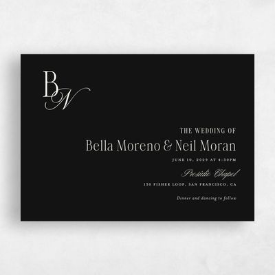 Black Typography Wedding Invitation - Roscana Landscape