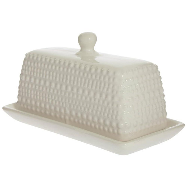 Hobby Lobby Butter Dish with Lid, White, Dishwasher Safe (White, 7x3.4x3.7)