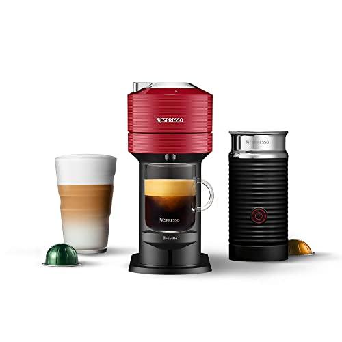 Nespresso Vertuo Next Coffee & Espresso Machine with Aeroccino NEW by Breville, Cherry, Compact, Single Serve Coffee & Espresso Maker, One Touch Brew