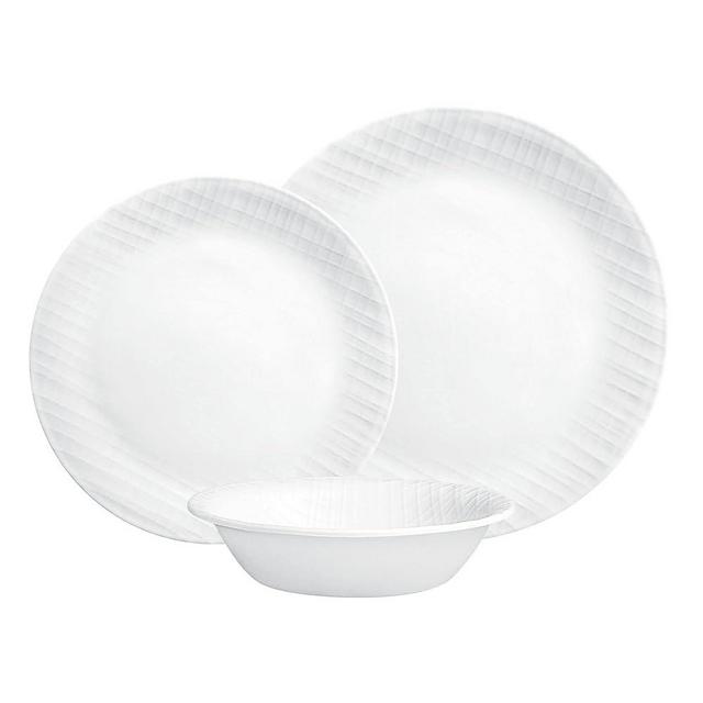Corelle Dinnerware Set, 12-Piece, Linen Weave, Tempered Glass, Dinner Plates, Side Plates & Bowls, 3X More Durable, Half The Space & Weight of Ceramic, 1146908