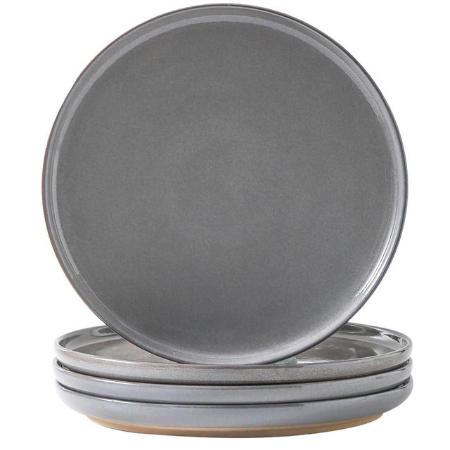 Tikooere Ceramic Dinner Plates Set of 4,Stoneware 10 Inch,Microwave,Dishwasher and Oven Safe,Porcelain Dessert Plates for Pasta,Salad and Steak,Dishes Set for Kitchen,Scratch Resistant,Gray