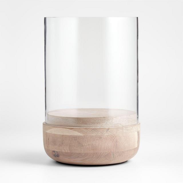 Curve Wood and Glass Hurricane Candle Holder 12.5"