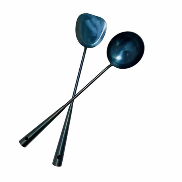 Traditional Hand Made spatula & Ladle Wok Tool Set,Chinese Iron Ladle & spatula,15.8in inches wok utensils