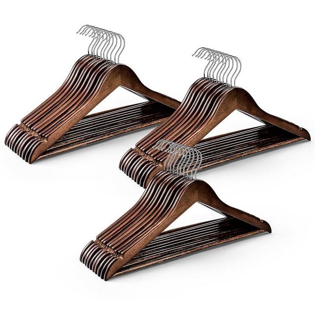HOUSE DAY Wooden Hangers 50 Pack, Heavy Duty Walnut Coat Hangers for Closet, Smooth Finish Wooden Coat Hangers Suit Hangers with Non Slip Pants Bar, Sturdy Wood Clothes Hangers for Shirts, Walnut