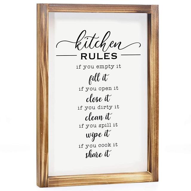 MAINEVENT Kitchen Rules Sign - Farmhouse Kitchen Decor, Kitchen Wall Decor, Rustic Home Decor, Country Kitchen Decor with Solid Wood Frame 11 x 16 Inches