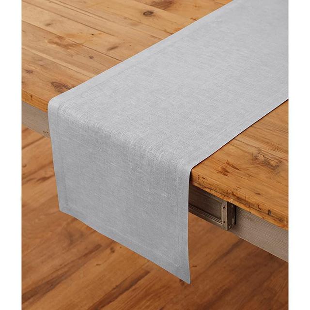 Solino Home Linen Table Runner Soft Grey – 100% Pure Linen Fabric 14 x 72 Inch Table Runner for Spring, Easter, Summer, Dining – Fete, Handcrafted from European Flax and Machine Washable
