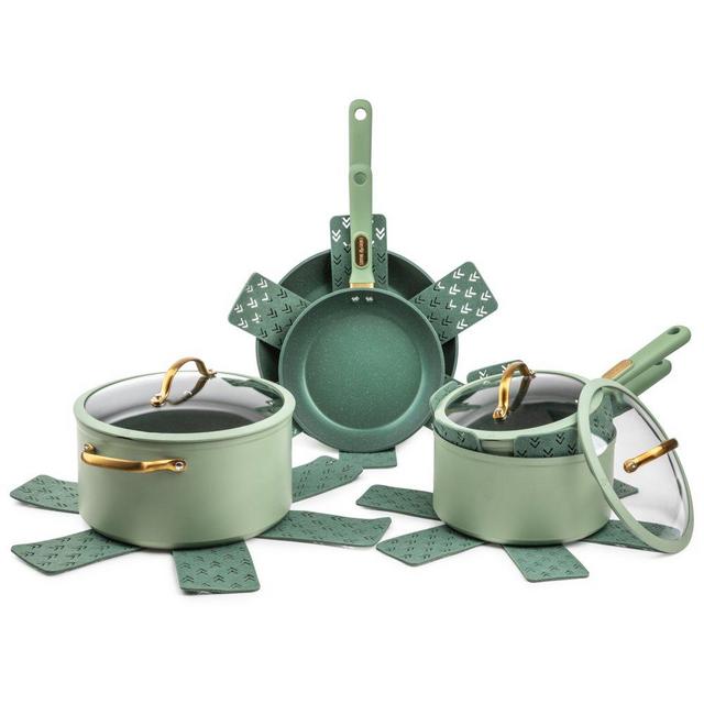 Thyme & Table Non-Stick 12-Piece Cookware Set, Green