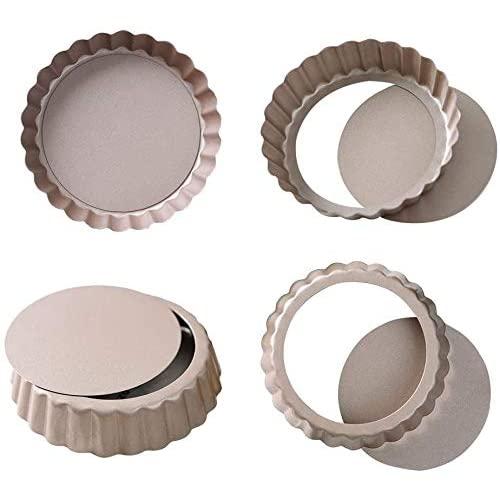 Tart Pan, 3.5 Inch Mini Quiche Pan Removable Bottom Non-Stick Tin, Safety Certificate For Oven And Instant Pot Baking Carbon Steel Champagne Golden Pie Pan.(4 Packs)