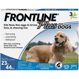 Frontline Plus for Dogs Medium Dog (23-44 pounds) Flea and Tick Treatment, 3 Doses