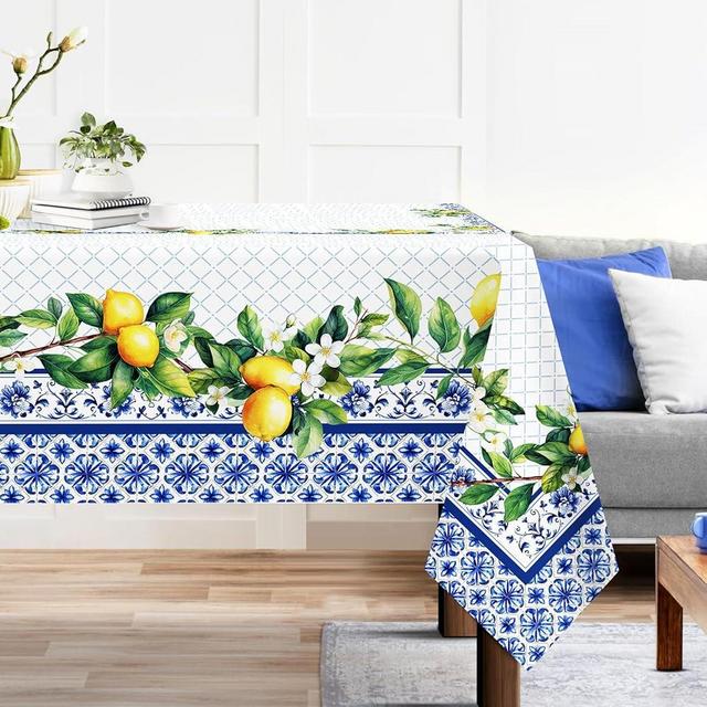 Arquiel Spring Summer Tablecloth 60×120 inch, Waterproof Blue Lemon Tablecloth Washable, Stain Resistant Cloth Table Cover for Party Picnic Dinner Decor (Lemon)