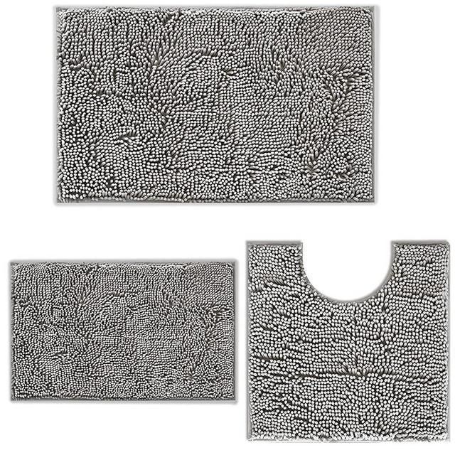 Bathroom Rugs, Bathroom Rug Set, Bathroom Rugs Sets 3 Piece, Ultra Soft Non-Slip Bath Rugs and Absorbent Chenille Bath Rugs, Light Grey Bathroom Rugs Plush Bath Mats for Bathroom, Tub, Shower