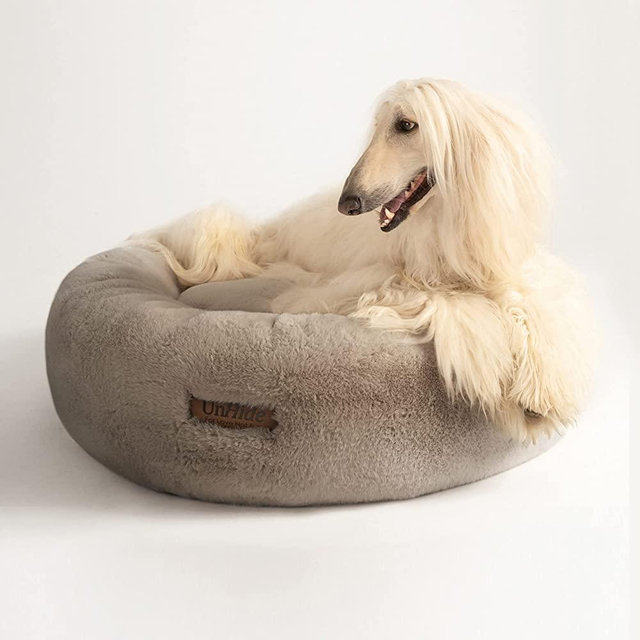 UnHide Floof Pet Bed - Large (35" x 12") - Extra Soft Dog Bed - Removable Faux Fur Cover - Machine Washable - Helps Ease Pet Anxiety & Provides The Perfect Sleep - Taupe Ducky