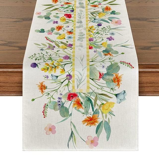 Artoid Mode Flower Floral Table Runner, Spring Summer Seasonal Kitchen Dining Table Decoration for Indoor Outdoor Home Party Decor 13 x 108 Inch