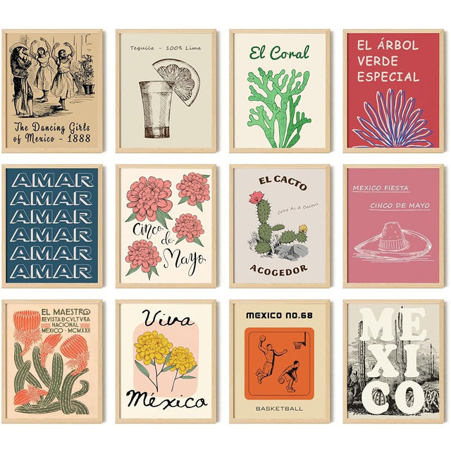 97 DECOR Mexican Decor for Home - Vintage Mexican Wall Art, Boho Mexico Poster, Cactus Wall Decorations Hispanic Aesthetic Pictures, Retro Mexico City Travel Prints for Bedroom Decorations (8x10 UNFRAMED)