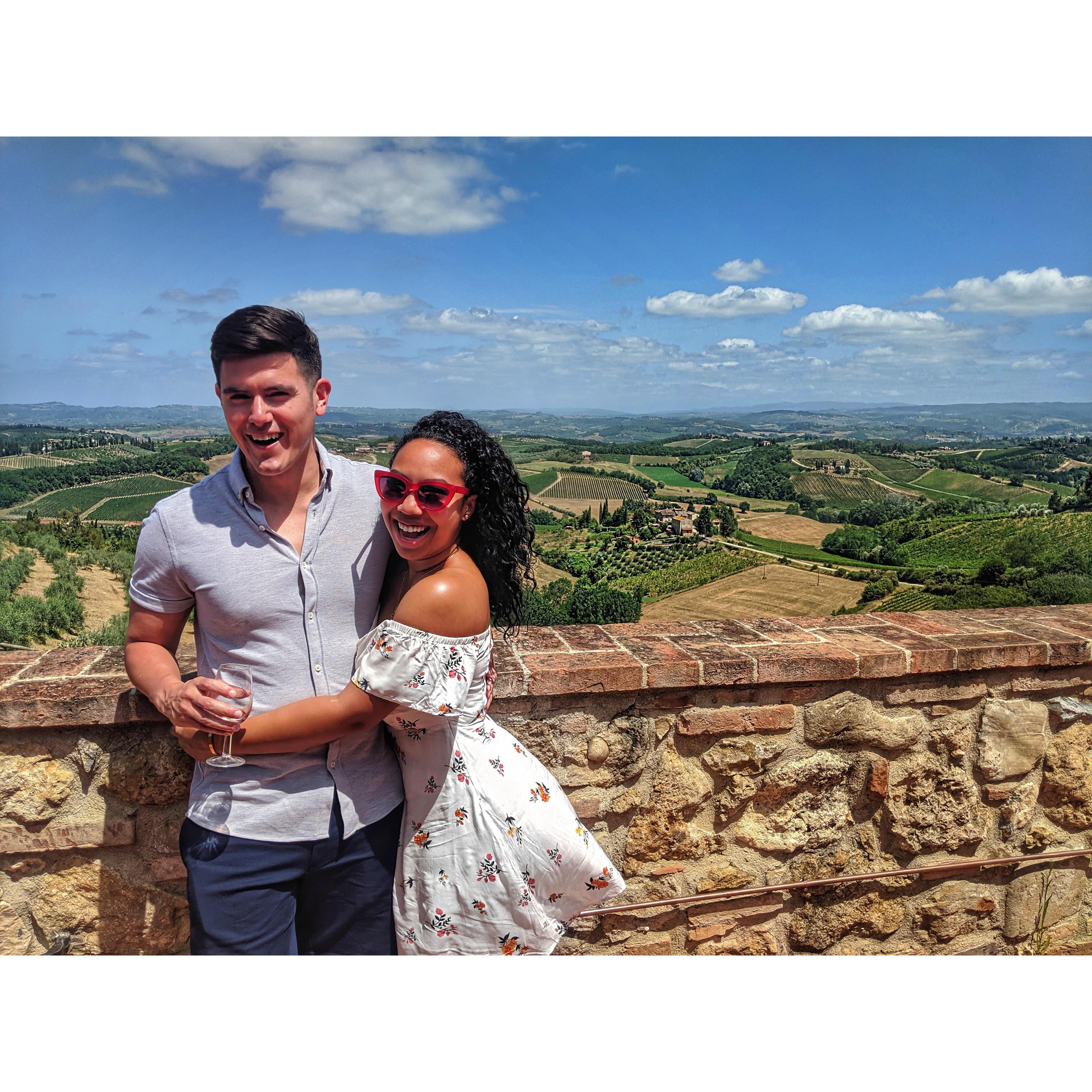 Drinking wine in Tuscany.