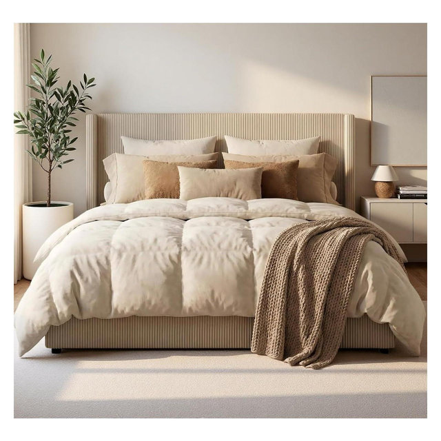 Garvee King Size Bed Frame with Storage Drawers, Corduroy Upholstered Platform Bedframe with Wingback, Headboard and Footboard, No Box Spring Needed