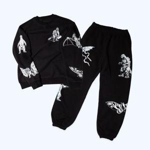 Godzilla Kaiju Print Sweatsuit Set - Black