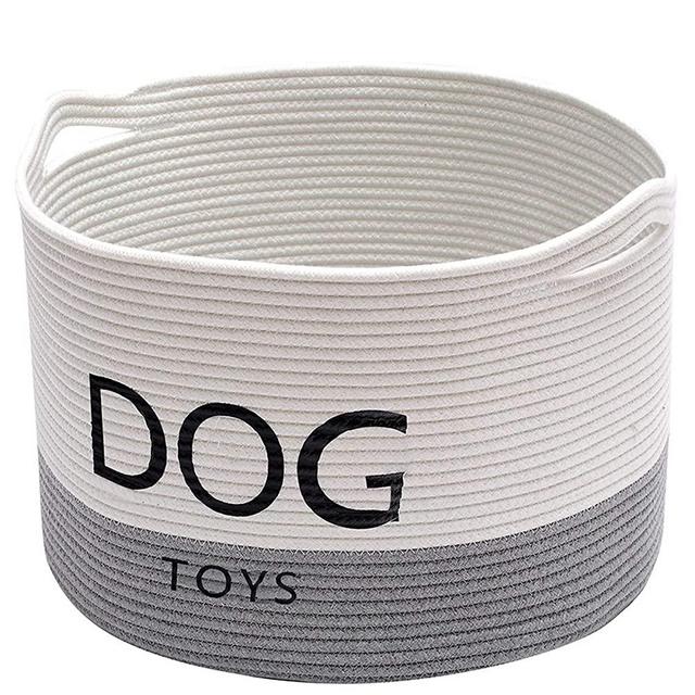 Xbopetda Dog Storage Basket Round Cotton Rope Basket Dog Toy Storage Basket - Laundry Basket Storage Bin Living Room Organizer-White