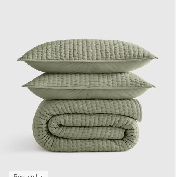 European Linen Cotton Stitch Quilt Set - Willowleaf, Full/Queen