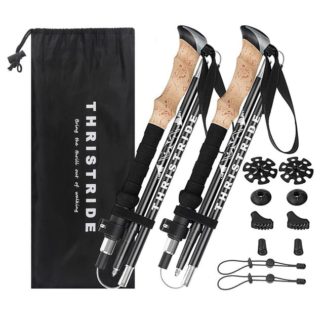 Thristride Trekking Poles Aviation Grade Aluminum Alloy-Strong Lightweight Collapsible Walking Stick,Trekking Pole Hiking for Seniors, Men,Women in The 4 Season,All-Terrain,2pc Per Set