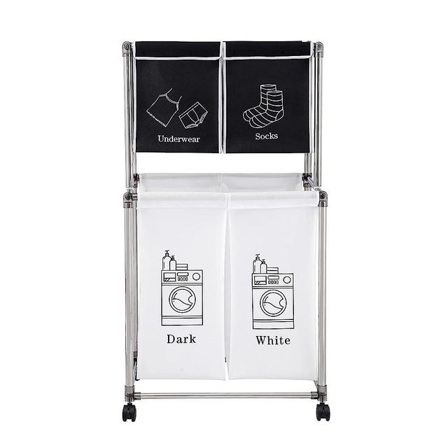 Laundry Sorter with Wheels - Divided Dirty Clothes Laundry Hamper Vertical Laundry Sorter Organizer with 4 Removable Bags