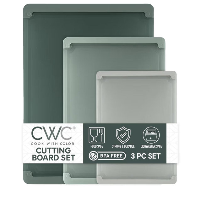 COOK WITH COLOR Extra Large Cutting Board Set, Jumbo-Sized Boards with Rubber Border for Enhanced Cooking Experience, 3-Piece, Dark Sage