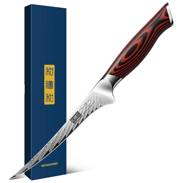 HOSHANHO Fillet Knife 7 Inch, Damascus Steel Boning Knife, Professional Fish Fillet Knife for Meat Chicken Cutting, Meat Knife with G10 Ergonomic Handle
