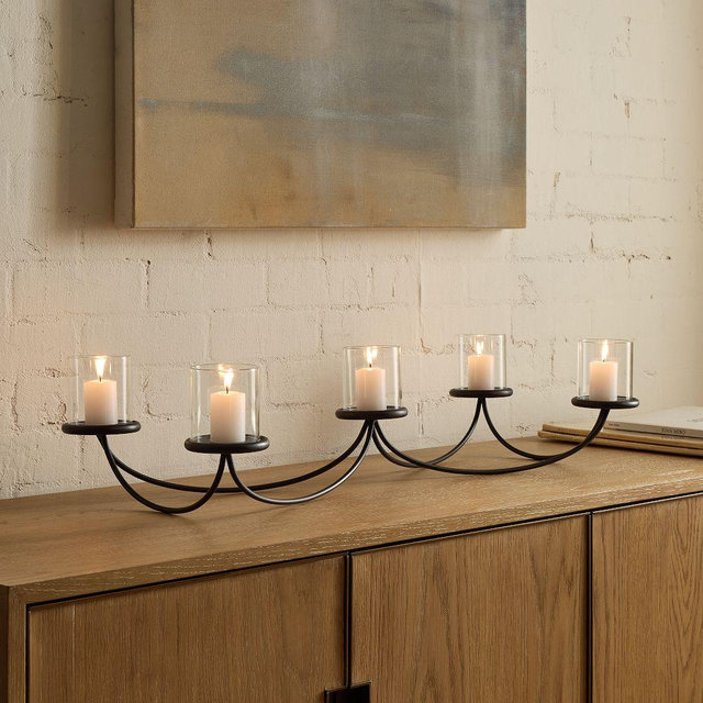 Thin Curved Metal Votive Centerpiece, Oil Rubbed Bronze, 5 Piece