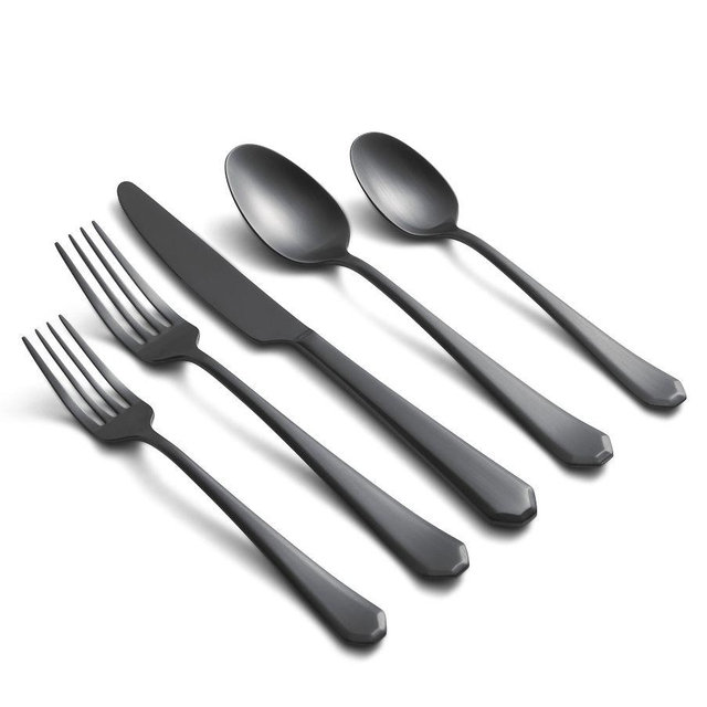 Geo Flatware, Set of 20 - Brushed Gunmetal