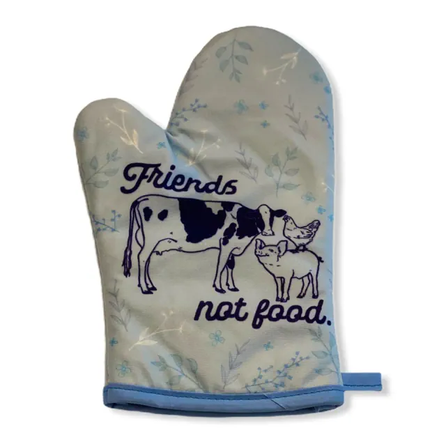 Friends Not Food Oven Mitt Cow Pig Chicken Vegan Plant Based Graphic Baking Glove - Crazy Dog Bakeware For Foodies Grey Oven Mitt