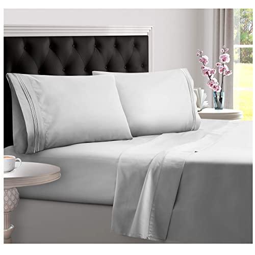 DREAMCARE Deep Pocket Sheets Microfiber Sheets Bed Sheets Set 4 Piece Bedding Sets King Size, Light Gray